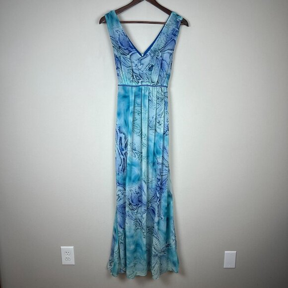 Boston Proper Maxi Dress Women Medium Blue Tonal Print Sleeveless Stretch V-Neck - Picture 12 of 12